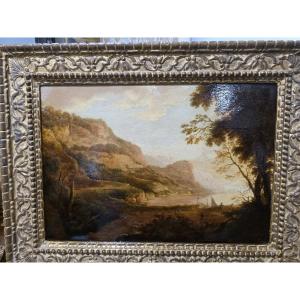Olio su tavola fiammingo del seicento "Paesaggio"