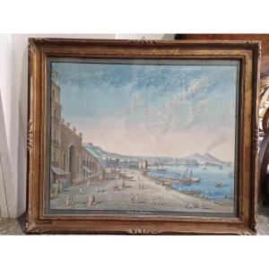Scuola Napoletana del XIX secolo Veduta di Napoli da Mergellina a guazzo