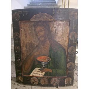 Grande icona russa del XIX secolo raffigurante San Giovanni Battista, l'Angelo del Deserto.