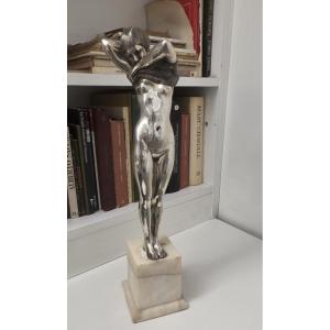 Statua raff. Donna nuda in argento massiccio epoca deco