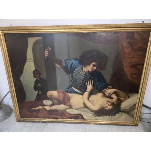 Dopo Felice Ficherelli, detto il Riposo olio su tela "Tarquinio e Lucrezia" fine seicento.