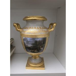 Vaso decorato raffigurante una scena campestre - porcellana a pasta dura prima metà 800