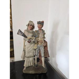 Coppia di Majos in terracotta policroma - Spagna, XIX secolo