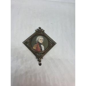 Ritratto in miniatura di ufficiale del XVIII secolo – Cornice in filigrana e perle