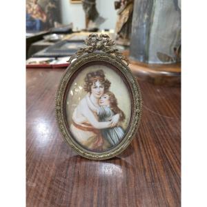 Miniatura dipinta su placca cornice in bronzo dorato, fine del XIX secolo