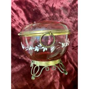 Pretty Red Glass And Brass Candy Box 1900