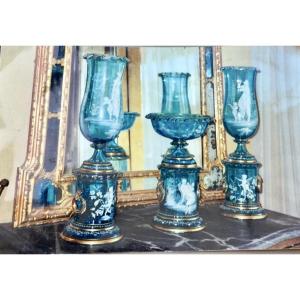 Very Important Mary Gregory Mantelpiece Set 