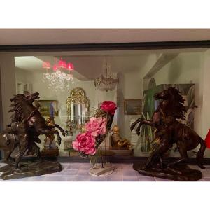 Very Large Pair Of Marly Horses Signed Coustou