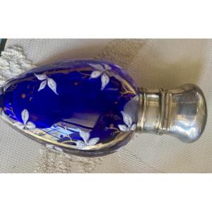 Pretty Blue Enameled Crystal Smelling Salts Bottle