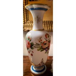 Superb Opaline Vase Decorated With Flowers From The Charles X Period