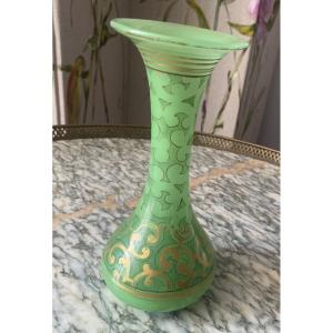 Beautiful Green Opaline Vase With Gilding 