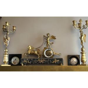 Pair Of Gilt Bronze Winged Love Candlesticks