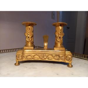 Louis XVI Style Hand Candlestick With Two Bobeches In Gilt Bronze 