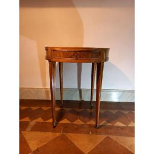 Louis XVI Period Bouillotte Coffee Table, In Walnut And Walnut Burl Veneer