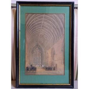 Watercolor And Gouache Over Pencil Lines In The Troubadour Style Of The First Third Of The 19th Century