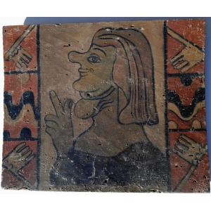 Closoir - Medieval Painted Panel - Character With Goiter