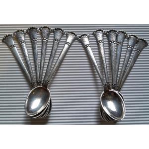 12 Art Deco Teaspoons In Sterling Silver - Denmark 