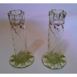 Emile Gallé - Pair Of Small Uraline Vases 