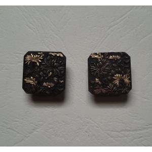 Shakudo Cufflinks Or Collar Links, Japan, Late 19th Century