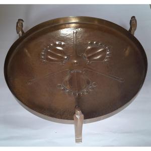 Kayser, Jugendstil, Art Nouveau Hammered Brass Presentation Dish