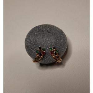 Gold Stud Earrings With Rubies, Sapphires, Emeralds