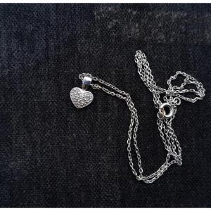 Necklace, Heart Pendant With Diamonds And 18-carat White Gold Chain