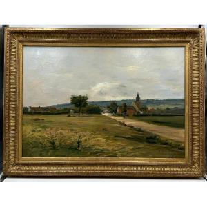 Paul Liot (1855-1902)" The Entrance To The Village" Oil On Canvas