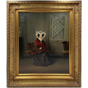 "lady Wearing A Lace Bonnet" (19th Century), Oil On Canvas