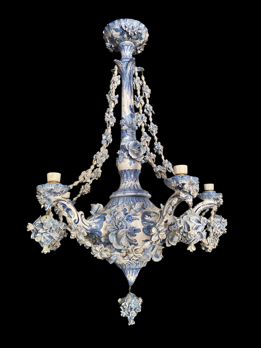 Coppia di lampadari in ceramica di albisola del 1940-photo-2