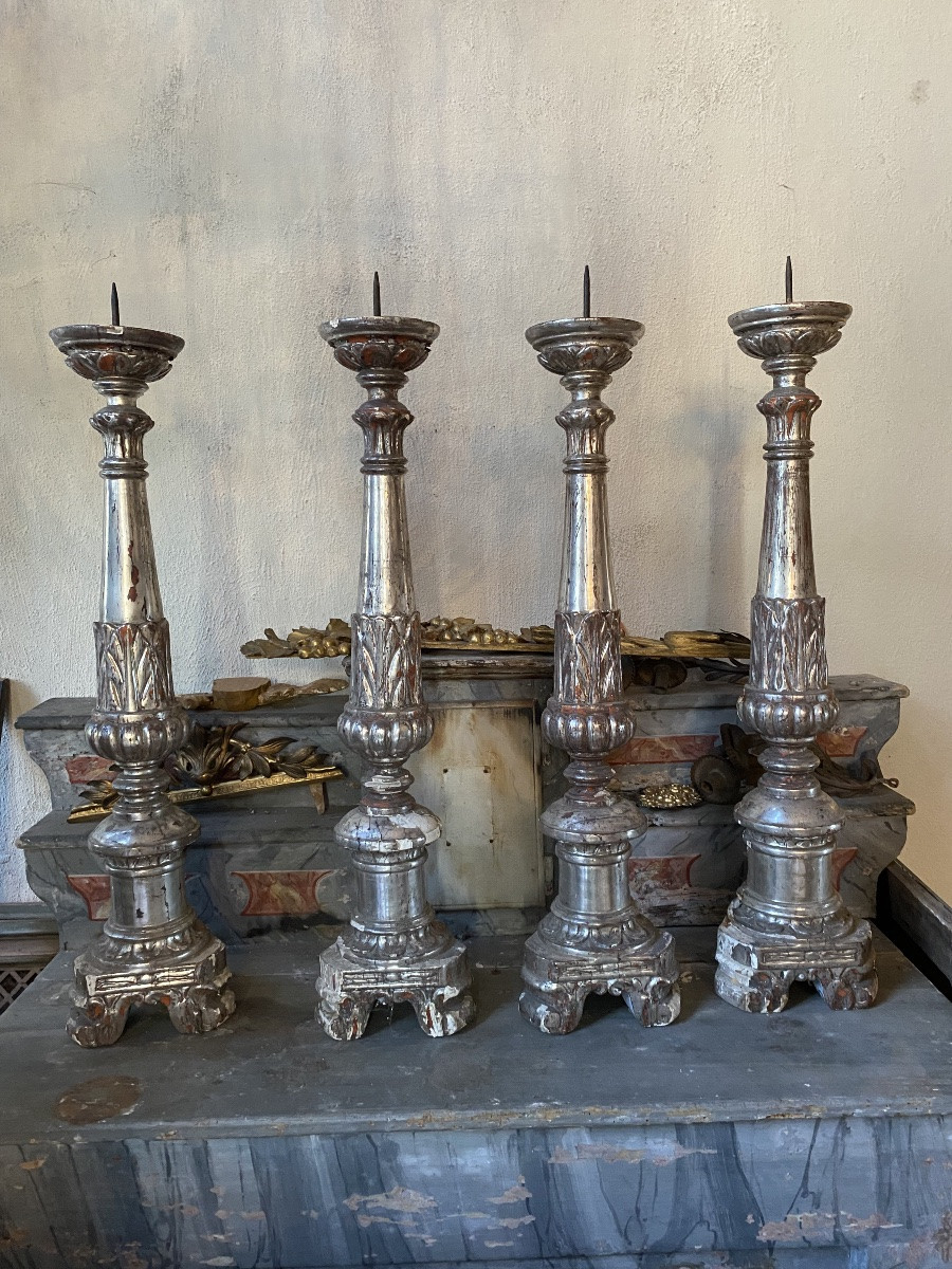 Candelabri in legno argentato periodo impero -photo-3