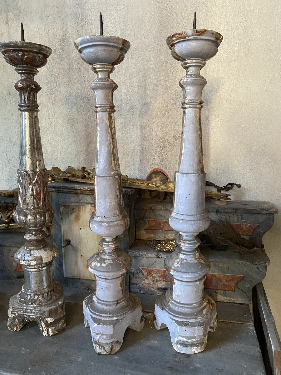 Candelabri in legno argentato periodo impero -photo-1