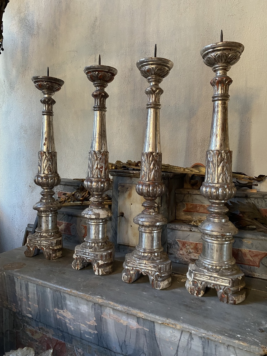 Candelabri in legno argentato periodo impero 