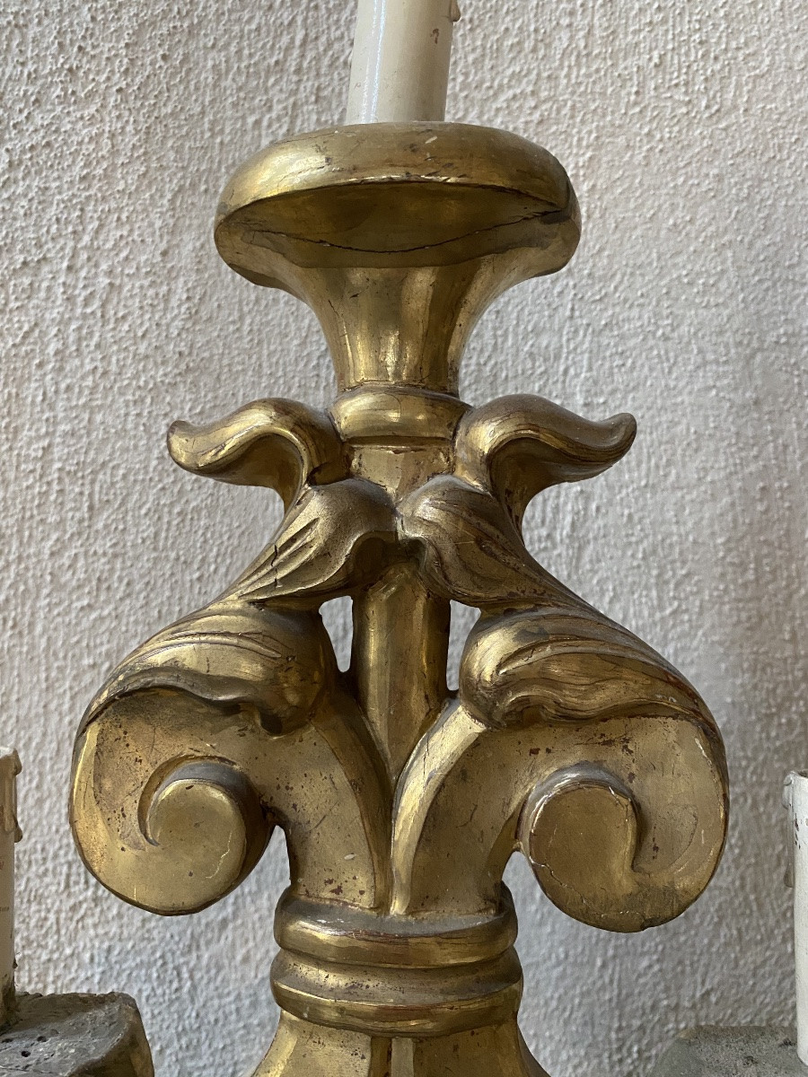 Coppia di punti luce in legno dorato inizio XIX secolo -photo-3