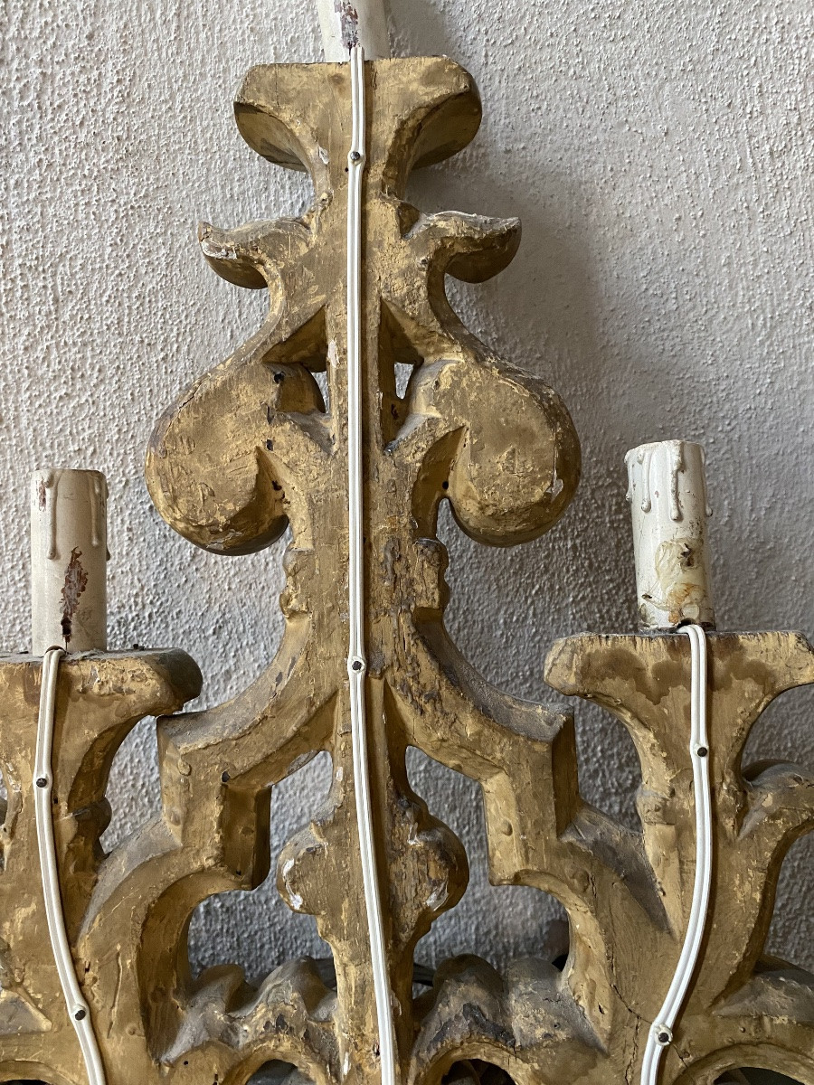 Coppia di punti luce in legno dorato inizio XIX secolo -photo-1