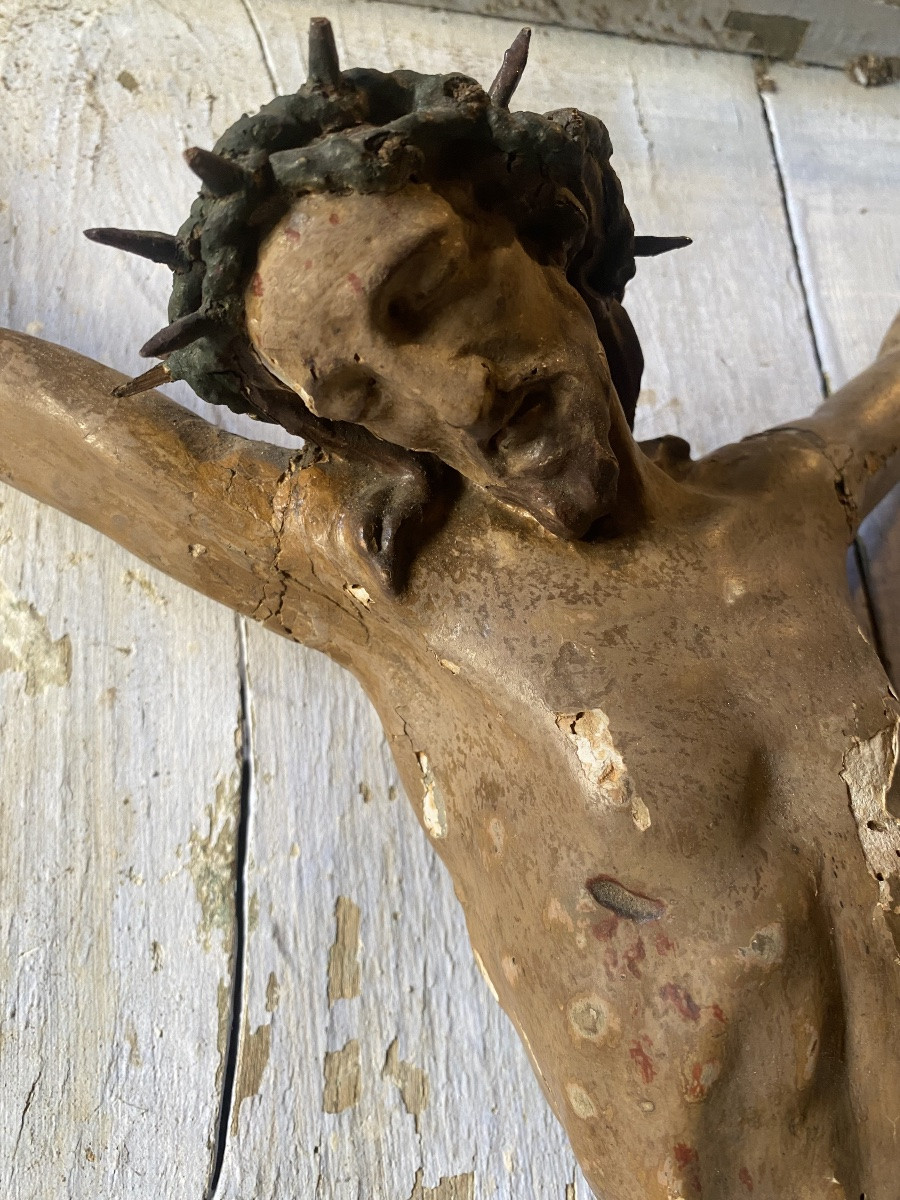 antico cristo XVIII Secolo in legno policromo-photo-2