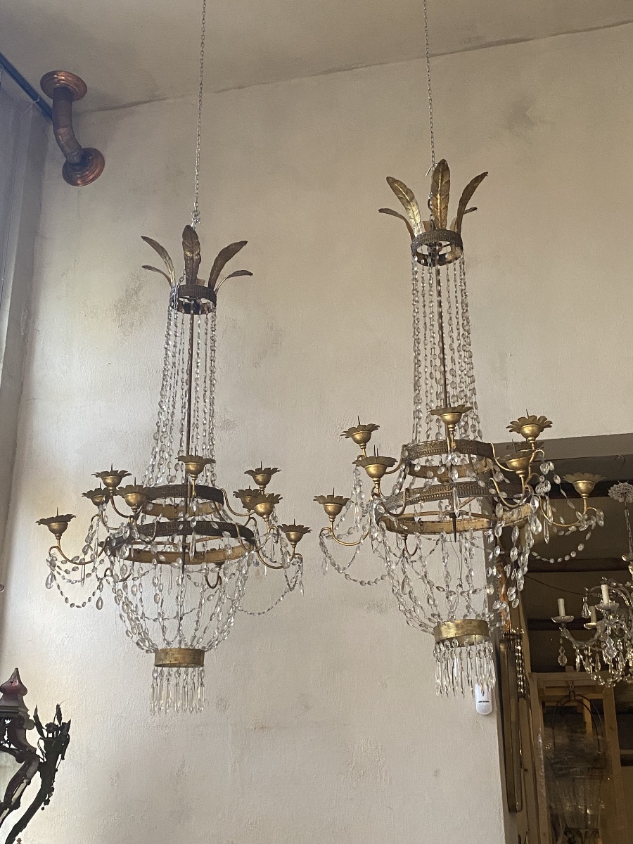 Coppia di lampadari impero 