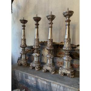 Candelabri in legno argentato periodo impero 