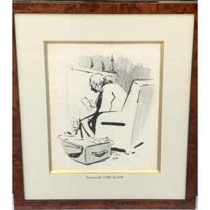 The Old Man And His Mail, Théodore Van Elsen, Drawing 1930s