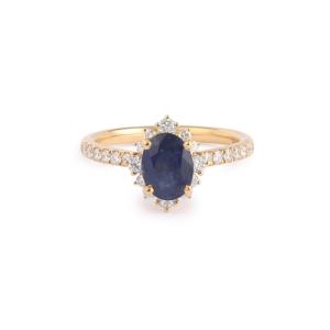 1.47 Carats Sapphire Diamonds 18 Carats Yellow Gold Pompadour Ring