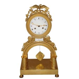 Gilt Bronze Arch Clock, Eagle. Directory Period. Enamel Locket