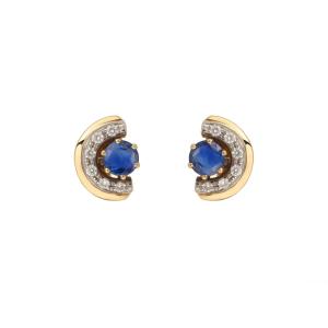 Vintage 2 Carats Sapphires Diamonds 18 Carats Yellow Gold Half-moon Earrings