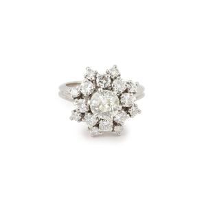 1.80 Carats Diamonds Platinum Daisy Ring