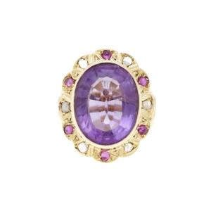 Amethyst Pink Sapphires Diamonds 14 Carat Rose Gold Pompadour Ring
