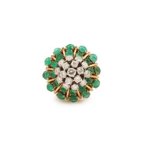 Cabochon Emeralds Diamonds 18 Carats Yellow Gold Cocktail Ring