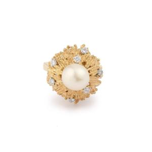 Andrew Grima Pearl Diamonds 18 Carat Yellow Gold Ring
