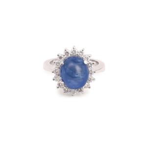 Cabochon Sapphire Diamonds 18 Carat White Gold Pompadour Ring