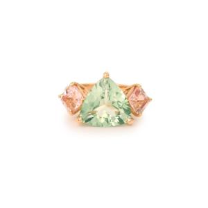 5 Carats Trillion Green Beryl Morganites 18 Carats Rose Gold Trilogy Cocktail Ring