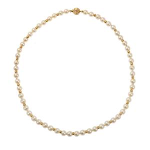 38 Cm Pearls 18 Carats Yellow Gold Beads Necklace