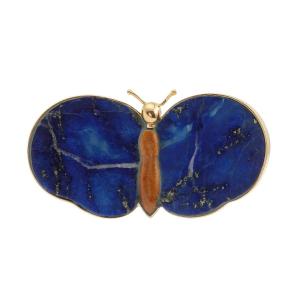 Lapis-lazuli Jasper 18k Yellow Gold Butterfly Brooch
