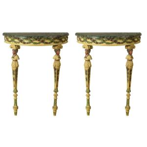 A Pair Of Italian Lacquered Wood Console